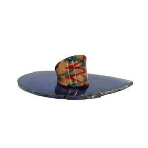 1970's Handblown Green and Orange Swirl on Gold Glitter Glass Ring